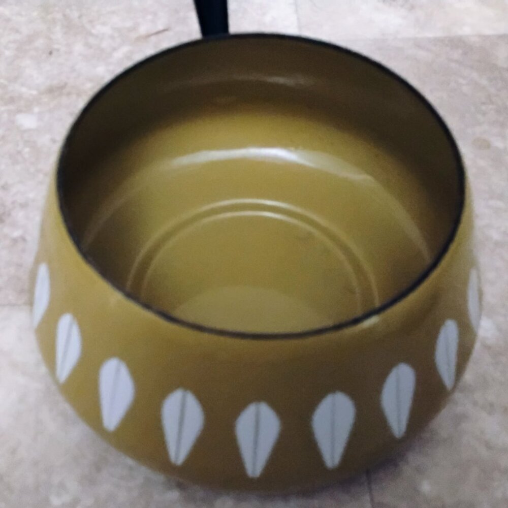 Vintage Cathrineholm style Lotus Enamel fondue pot Olive Yellow MCM - Picture 5 of 9